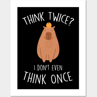 Capybara Mandarin Orange Think Twice Posters and Art